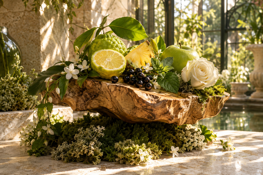 Bergamot Patchouli — bergamot, orchard fruits, patchouli and moss in a sunlit orangery