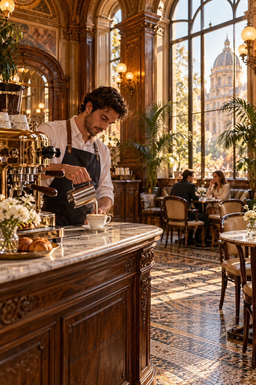 almond coffee: grand coffeehouse, creative fragrance atmosphere.