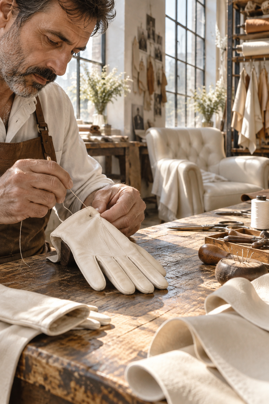 white leather: leather atelier, creative fragrance atmosphere.