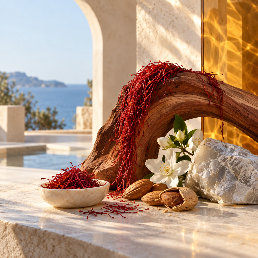 Saffron Ambre — saffron, almond, cedar and jasmine in golden light